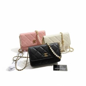 CHANEL Classic Black Faux Pearl Wallet