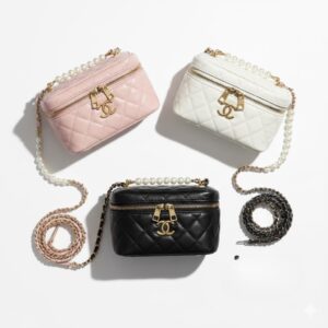 CHANEL Cosmetics Vanity Handbag Black Gold