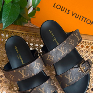 Louis Vuitton Bom Dia Flat Comfort Mules with iconic Monogram canvas for women