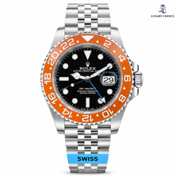 Rolex GMT-Master II Orange Bezel Jubilee with black dial