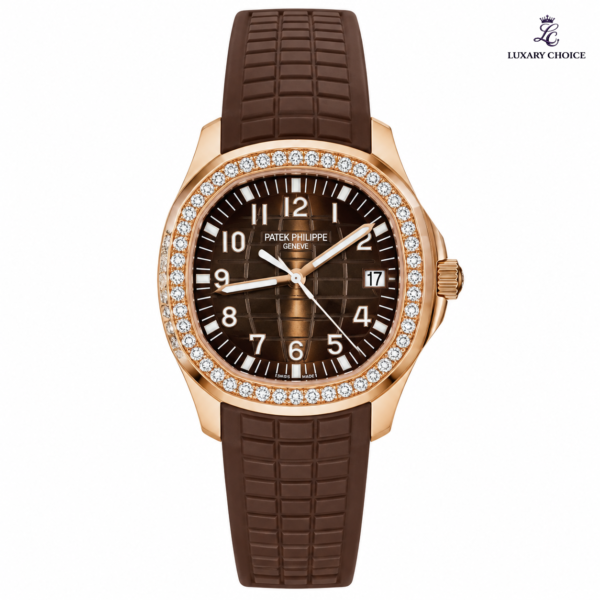 Patek Philippe Aquanaut Luce Rose Gold Diamond Bezel Patek Philippe Aquanaut Luce Rose Gold Diamond Bezel brown strap watch