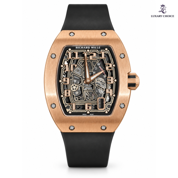 Richard Mille RM 67-01 Rose Gold Extra Flat skeleton watch with black rubber strap