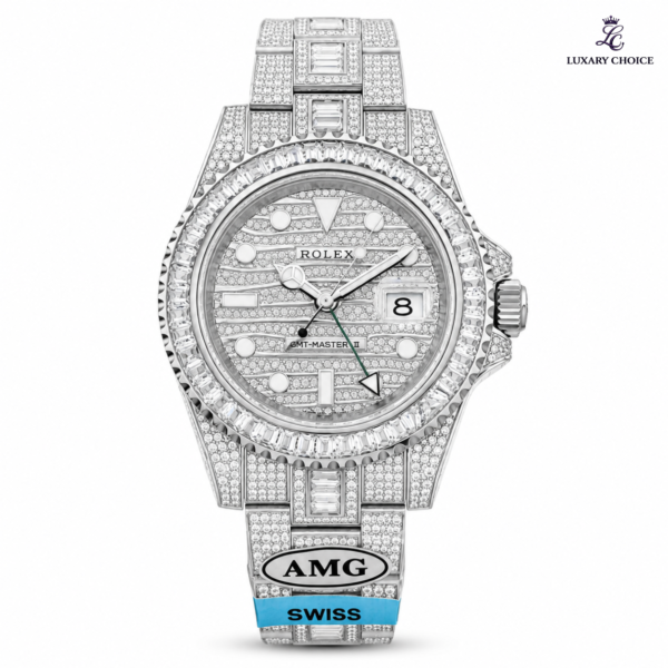 Iced-Out Rolex GMT-Master II men’s luxury stone-set watch Iced-Out Rolex GMT-Master II – Men’s Luxury Statement Watch