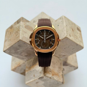 Patek Philippe Aquanaut Travel Time 5164R Rose Gold luxury watch with brown dial and strap