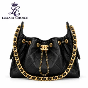 Chanel 25 Mini Black Quilted Hobo Bag with Gold Hardware