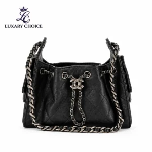 Chanel 25 Mini Black Quilted Hobo Bag with Silver Hardware