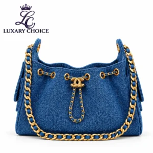 Chanel 25 Mini Blue Denim Hobo Bag with Gold Hardware