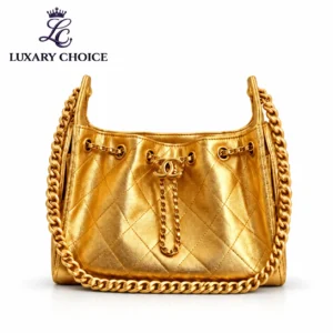 Chanel 25 Mini Metallic Gold Quilted Hobo Bag with Gold Hardware