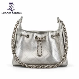 Chanel 25 Mini Metallic Silver Hobo Bag with Silver Hardware