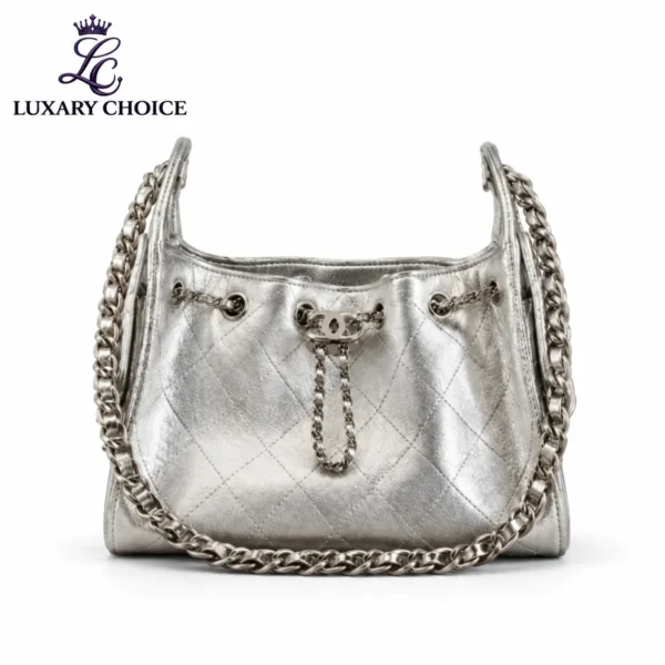 Chanel 25 Mini Metallic Silver Hobo Bag with Silver Hardware