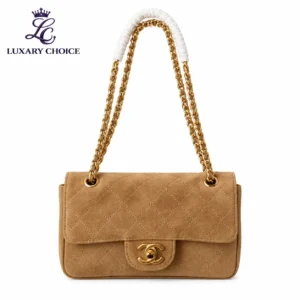 Chanel Classic Flap Beige Suede Quilted Shoulder Bag