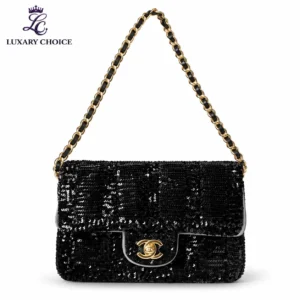 Chanel Classic Flap Black Sequin Bag with Gold Hardware