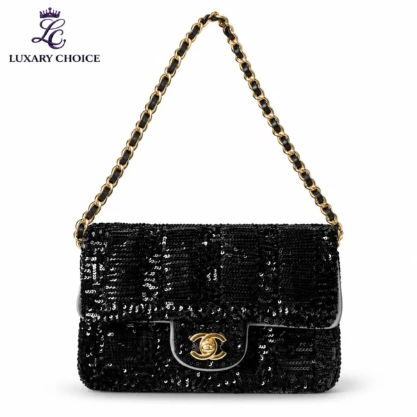 Chanel Classic Flap Black Sequin Bag with Gold Hardware Chanel Classic Flap Black Sequin Bag with Gold Hardware