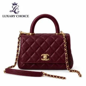 Chanel Mini Coco Handle Burgundy Quilted Flap Bag