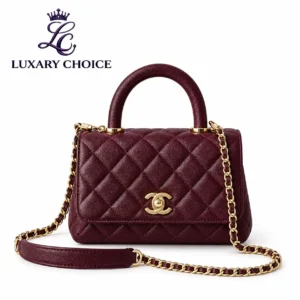 Chanel Mini Coco Handle Burgundy Quilted Flap Bag