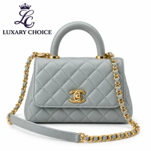 Chanel Small Coco Handle Light Blue Caviar Quilted Flap Bag