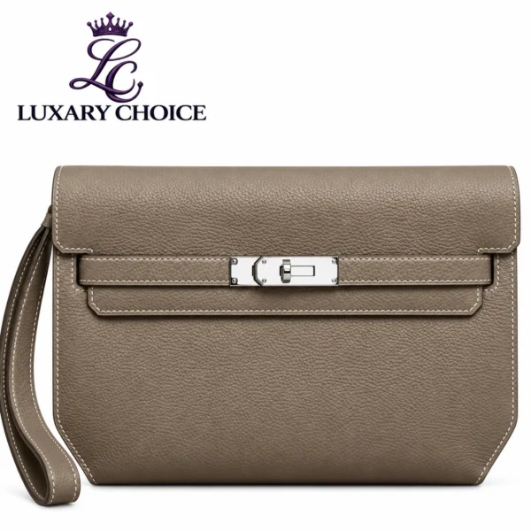 Hermès Kelly Dépêches 25 Etoupe Grey Leather Pouch Hermès Kelly Dépêches 25 Etoupe Grey Leather Pouch