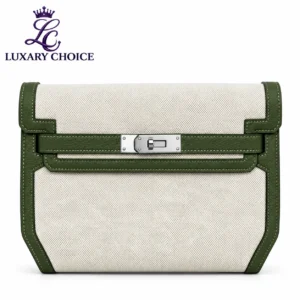 Hermès Kelly Dépêches 25 Pouch in Écru & Olive Green