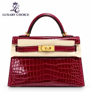 Hermes Mini Kelly 20 Bordeaux Shiny Alligator Gold Hardware Master Copy Bag