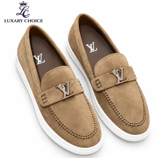 Louis Vuitton Beige Suede LV Initials Loafer Shoes Master Copy Louis Vuitton Beige Suede LV Initials Loafer Shoes Master Copy