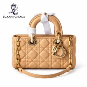 Mini Lady Dior Bag 17 cm, Beige Cannage Leather With Gold
