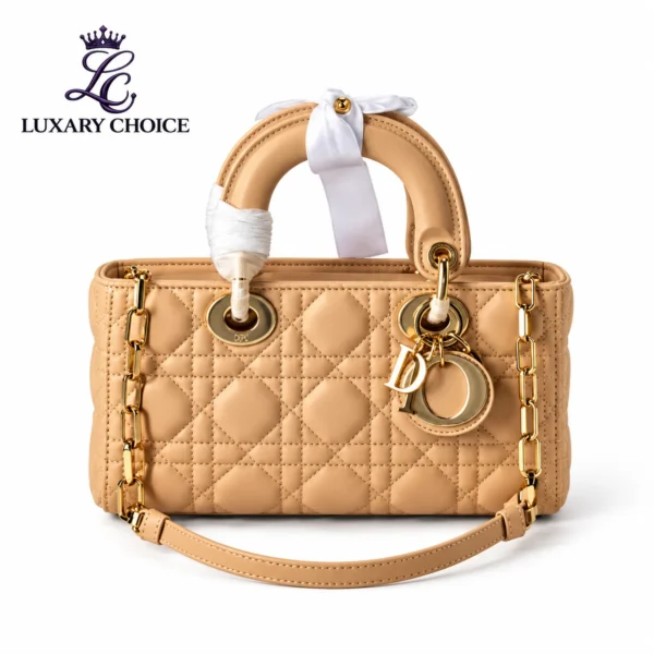 Mini Lady Dior Bag 17 cm, Beige Cannage Leather With Gold