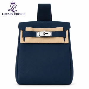 ermes Hac a Dos PM Navy Blue Leather Silver Hardware Backpack